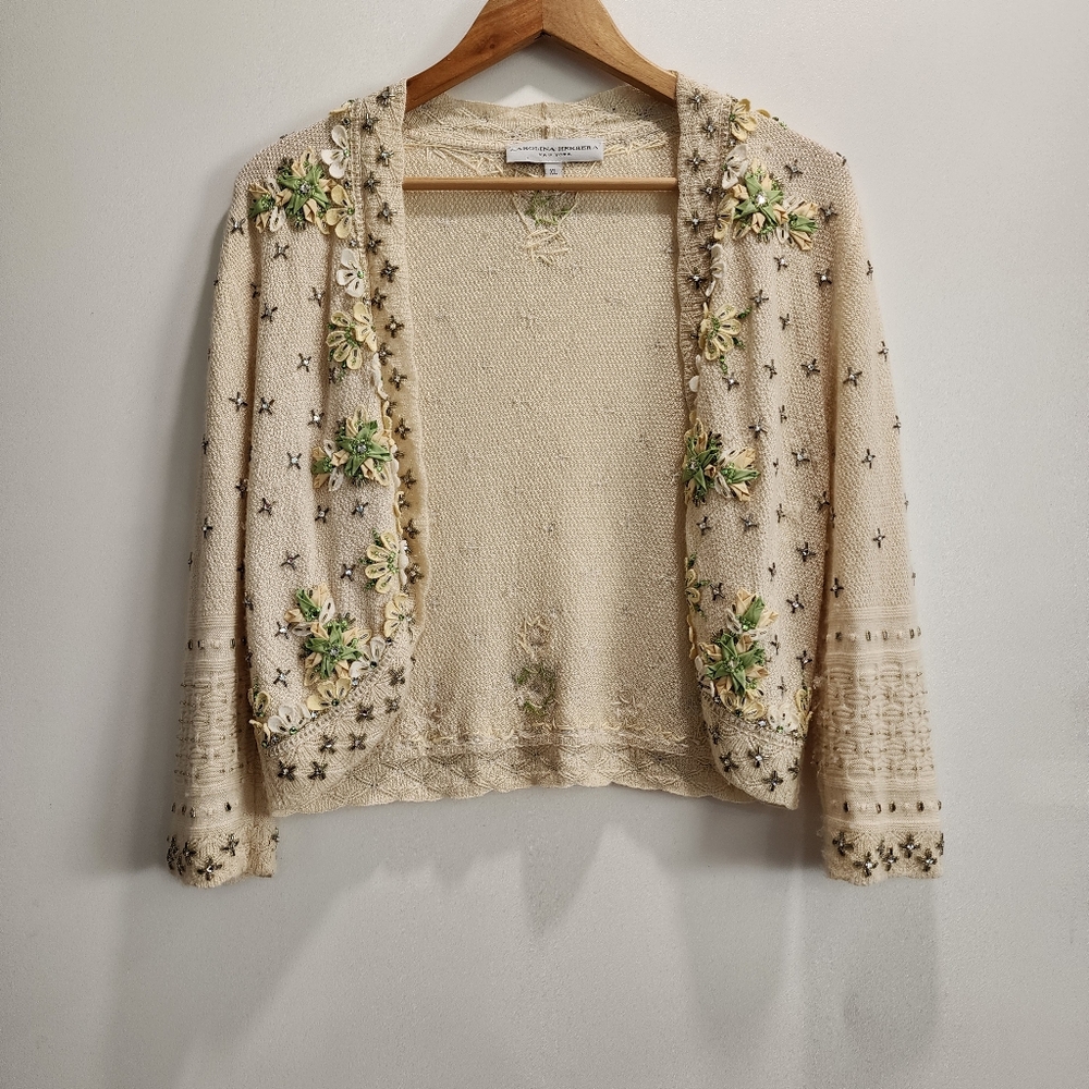 Carolina Herrera Cream Cardigan with Embellishments Size XL